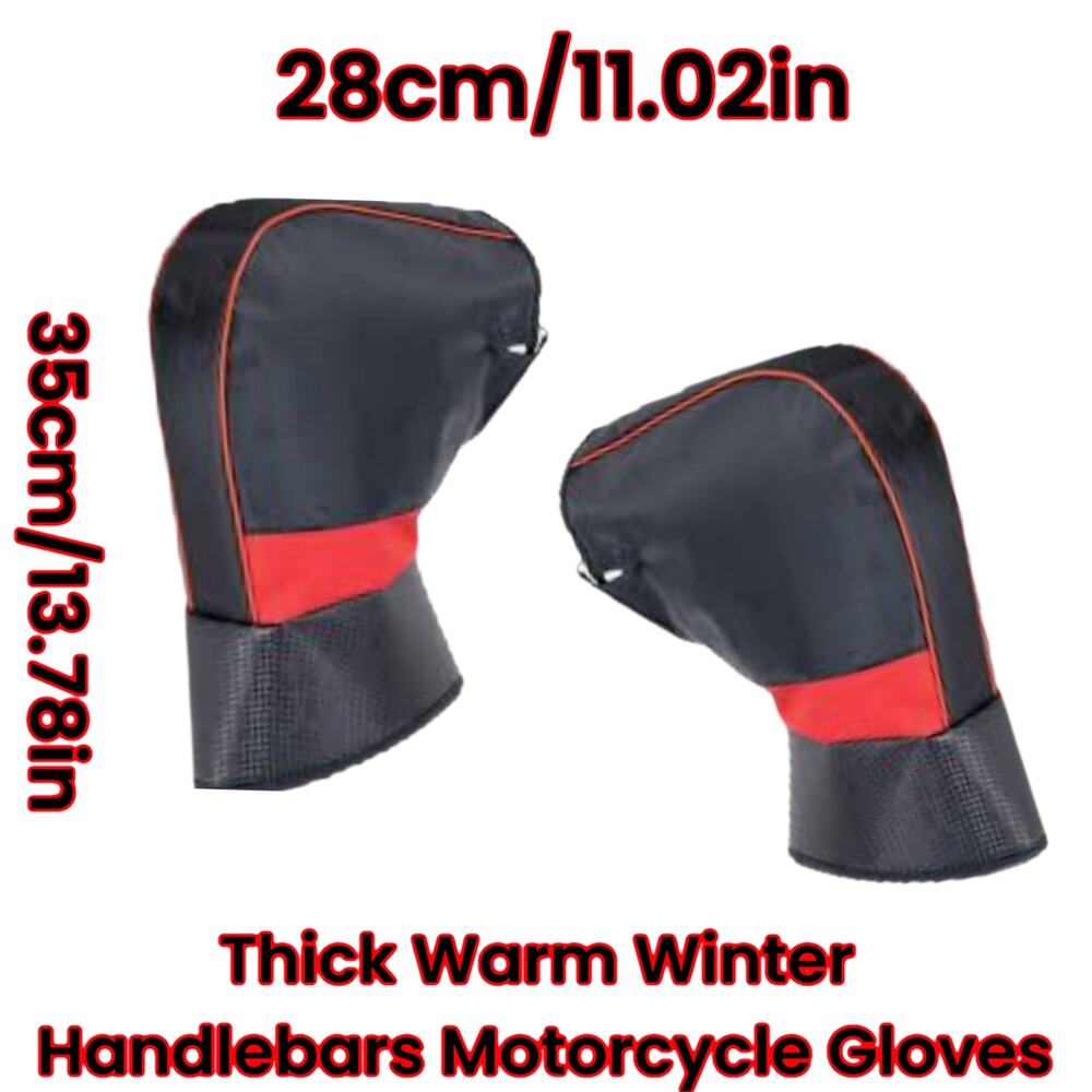 Red and Black Thick Warm Brown Plish Lined Winter Motorcycle Handlebar Gloves